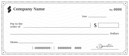 Money check blank template. Vector blank check layout. Vector blank money check