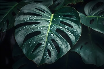 Close up shot of beautiful monstera leaves. Created with Generative AI Technology