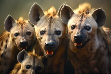 Foto op Aluminium Animales mamíferos salvajes carnívoros depredador en África. Conjunto de hienas en la naturaleza al aire libre. Sin gente. © BONI