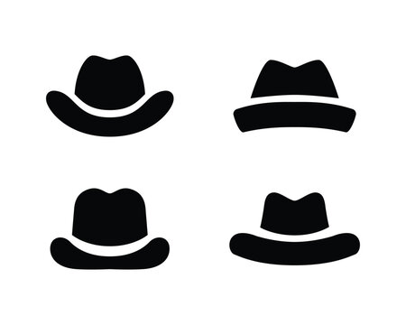 Hat flat vector icon set. Simple illustration element, British Gentleman Classic Invisible Top Spy Cowboy hat isolated on a white can be used in logo
