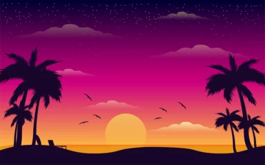 Foto auf Acrylglas Beautiful summer sunset beach with palm tree  sea view and seascape   © ZulfiqarAli
