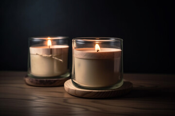 Handmade scented candles in a glass with a wooden lid