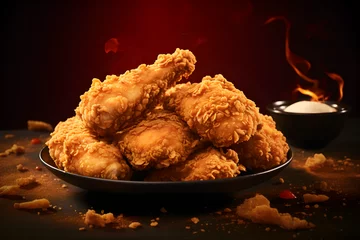 Foto op Plexiglas Crispy chicken thighs, fried chicken meal © sam