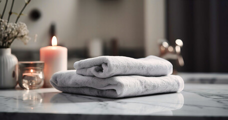 Fototapeta na wymiar Marble Countertop with Elegant Hand Towels