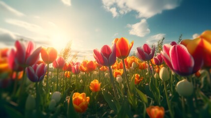 Colorful tulips flower. Created with Generative AI Technology