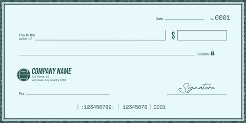 Blank template of the bank check. Currency payment coupon. Vector blank check