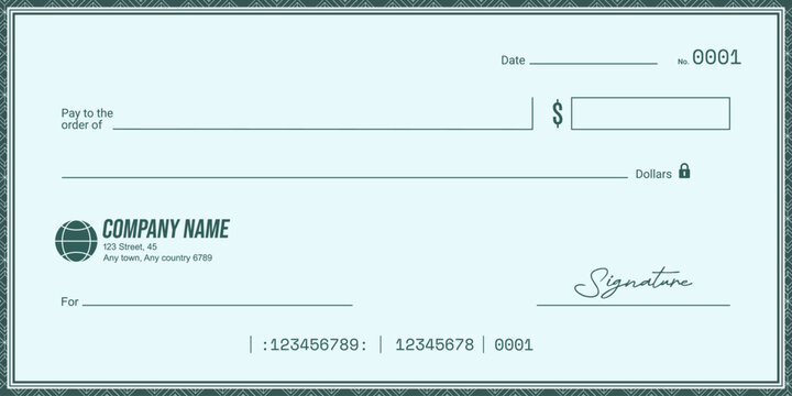 Blank template of the bank check. Currency payment coupon. Vector blank check