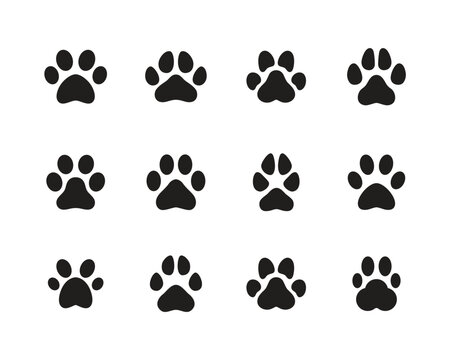 paw print flat icon set, Cat pawprint. Animal tracks . Animal footprint icons button, vector, sign, symbol, logo, illustration, design style isolated on white linear pictogram
