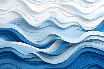 Paper art abstract waves blue background.