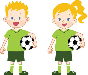 Children with soccer ball wearing light green jersey