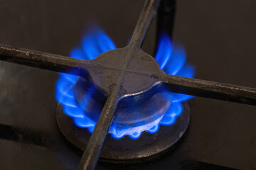 Gas cooker with burning flames of propane