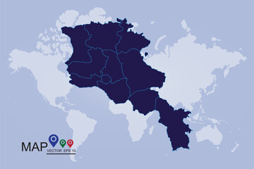 Armenia map. Detailed, Mercator projection.Blue gradient Armenia map. Detailed, Mercator projection. - Vecto