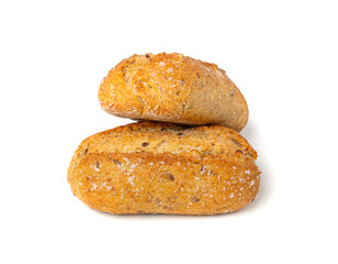 Fototapeta na wymiar Grain Bread Isolated, Whole Buns with Seeds, Rustic Organic Cereal Bread Grain Bun