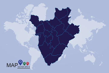 Vector map-Burundi country.High detailed blue vector map - Burundi,Blue map of Burundi.