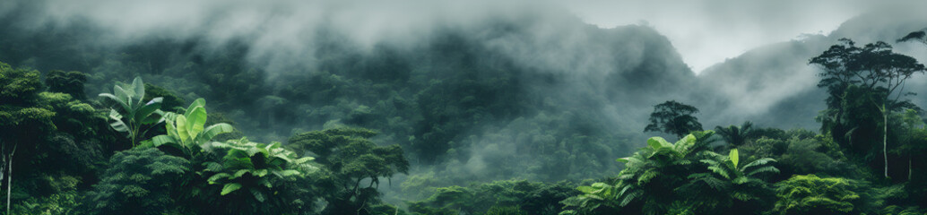 Dense Tropical Forest with Vibrant Greenery and Wildlife - obrazy, fototapety, plakaty