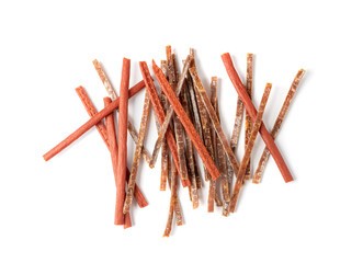 Fish Jerky Isolated, Dry Salted Seafood Snack, Hake Stockfish, Small Pieces of Dehydrated Pollock