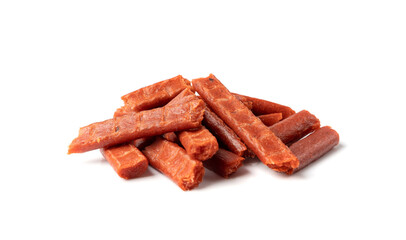 Fish Jerky Isolated, Dry Salted Seafood Snack, Hake Stockfish, Small Pieces of Dehydrated Pollock