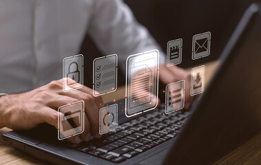 Document Management System concept. Online document file data software for efficient archiving....