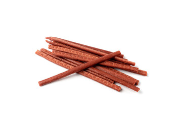 Fish Jerky Isolated, Dry Salted Seafood Snack, Hake Stockfish, Small Pieces of Dehydrated Pollock