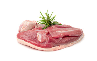 Raw Duck Fillet, Fresh Uncooked Duck Breast Red Meat with Skin, Uncooked Poultry Filet
