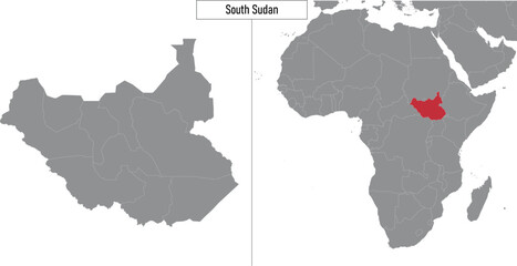map of South Sudan and location on Africa map