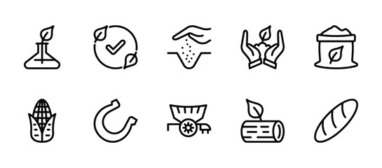 Outline icons set for Agriculture.