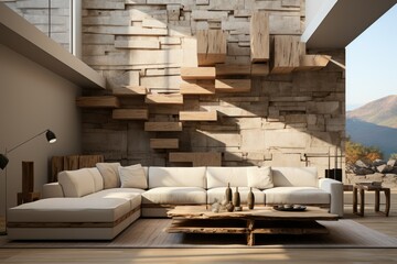 Elegant, contemporary home interior with cozy living room and stylish furnishings.Scandinavian living stile. 