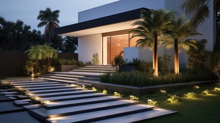 Obraz premium Contemporary Elegance: A Modern Minimalist Garden and Pathway Retreat. Generative AI 1