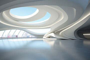 Abstract Architecture modern design. White contemporary and minimalist architecture building with empty interior, empty floor area.