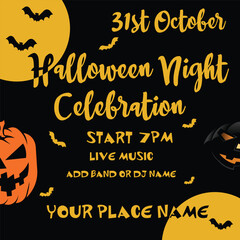 Halloween night celebration party flyer poster social media post design
