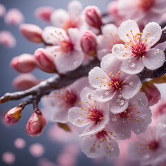 Beautiful pink cherry blossoms bloomed on the branches.