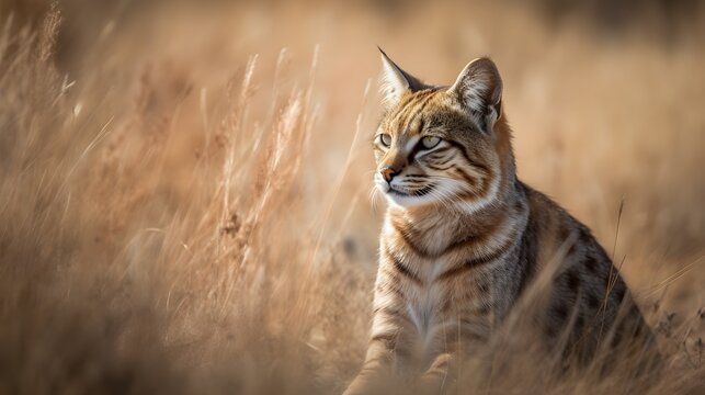 Wild Photo of a  beautiful sitting rare wild cat. created with generative ai technology