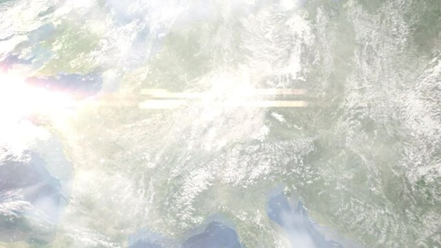Zoom in from space and focus on Ostfildern, Germany. 3D Animation. Background for travel intro. Elements of this image furnished by NASA