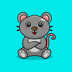 Vector cute mouse cartoon sitting