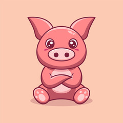 Vector cute pig cartoon sitting