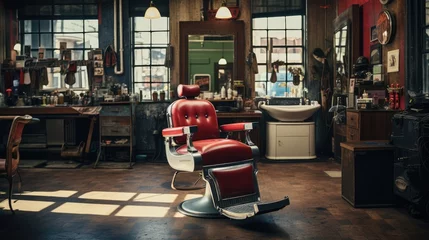 Voile Gardinen Schönheitssalon Barbershop room, AI generated Image