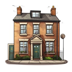 Cute Townhouse with Cartoon Style isolated on a white background