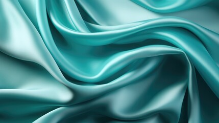 Obraz premium Cyan blue Silk smooth fabric background, abstract luxury cloth, generative ai