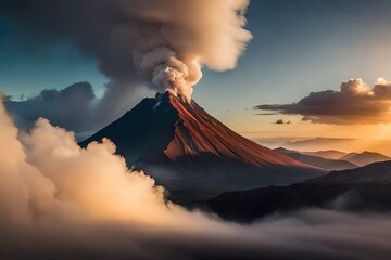volcano with smoke - obrazy, fototapety, plakaty