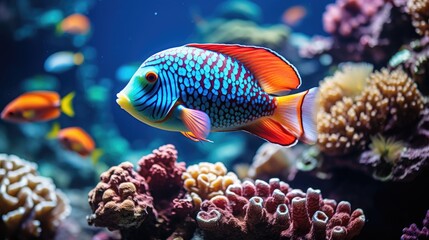 Naklejka na ściany i meble Colorful fish and coral reefs. Beautiful tropical sea underwater, generative ai