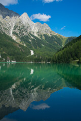 Fototapeta na wymiar View of lake antholz, a beautiful lake in South Tyrol, Italy