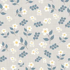 Gray Linen fabric texture, printed with beautiful floral motifs. smooth without connection