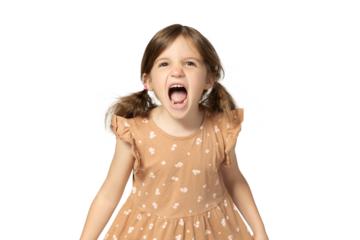 PNG, little girl screams, isolated on white background