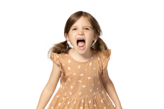 PNG, little girl screams, isolated on white background