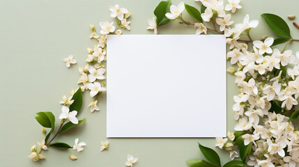 Blank greeting card and envelope with jasmine flowers