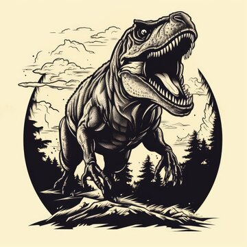 T-rex logo black and white, AI generated Image