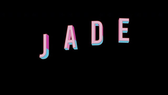 Bright letters jump merrily in the inscription JADE Name of Gemstone. Retro. Alpha channel black. In-Out looped. Alpha BW at the end. Looped from frame 120 to 240, Alpha BW at the end