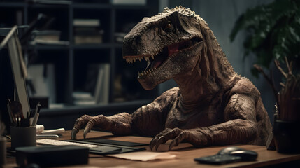 Dinosaur is working in office