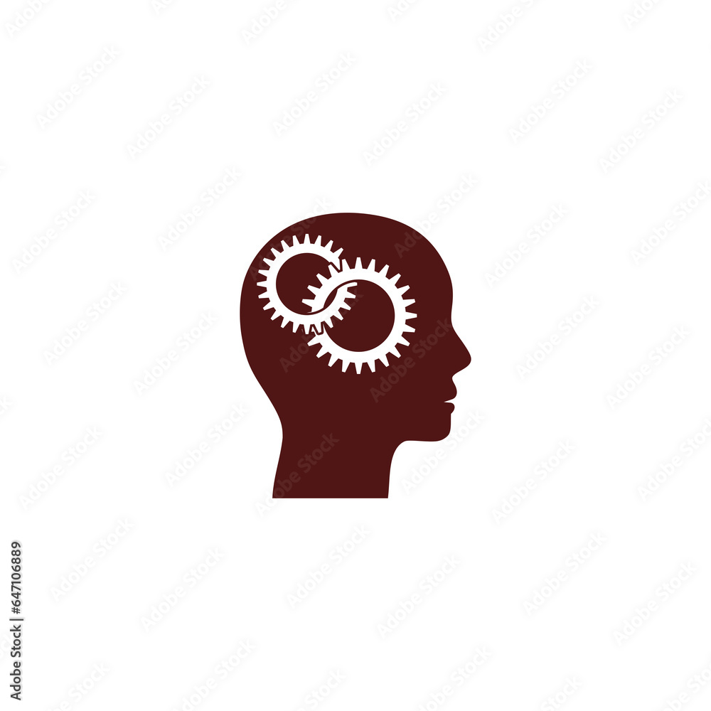 Poster gears in head icon isolated on transparent background