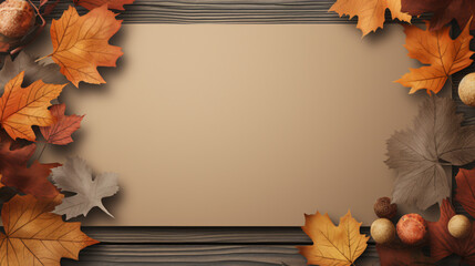 Autumn background with paper card decorated in rusting